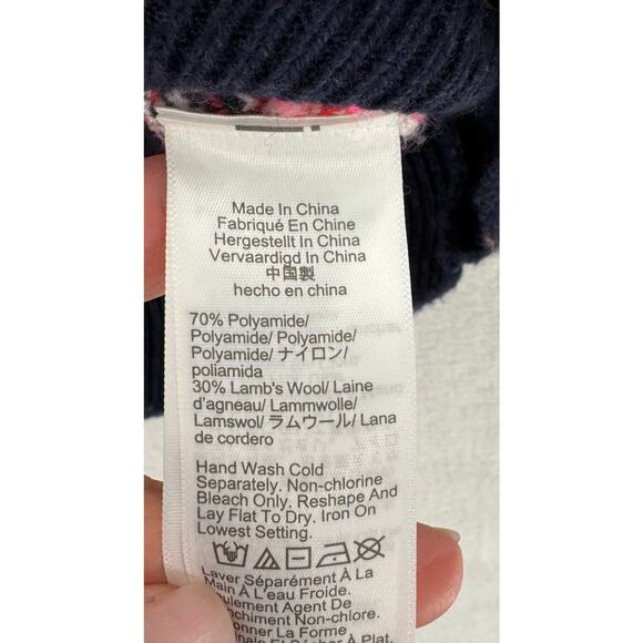 J Crew Fair Ise Sweater Navy Pink Heart Stripe Wool Knit Pullover M - Picture 7 of 9